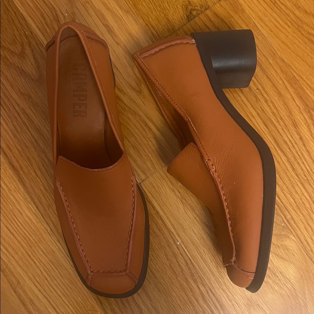 Bnwot Camper Tan Leather Block Heel Shoes 38